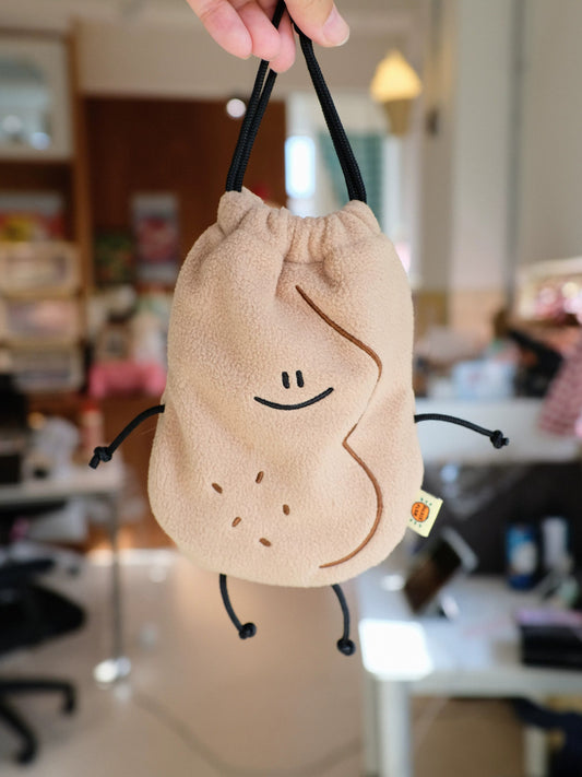 Fickle Plan | Peanut Smooth Microfleece Plush Pouch & Drawstring Bag
