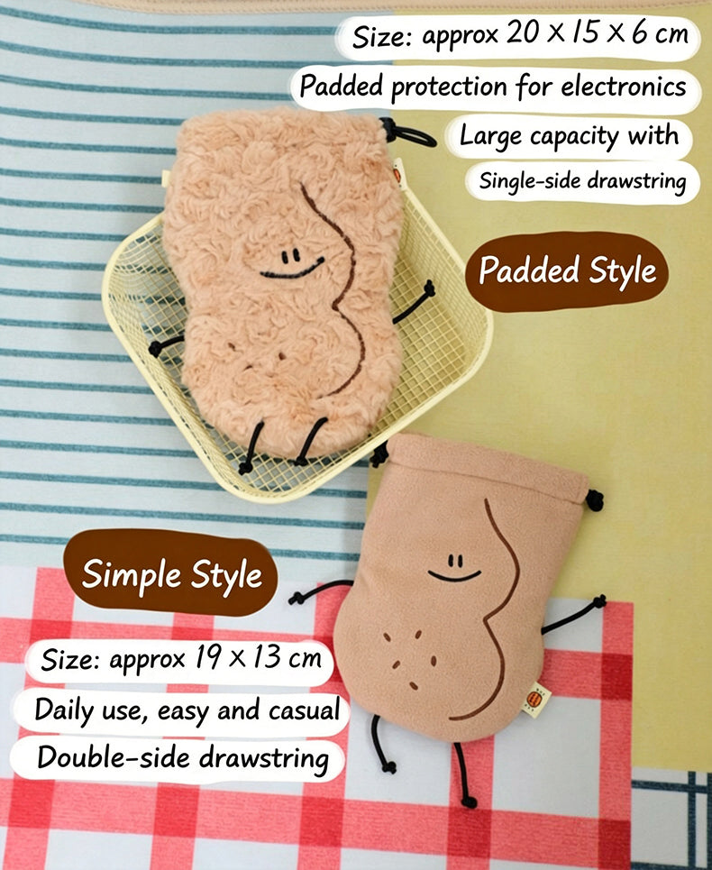 Fickle Plan | Peanut Smooth Microfleece Plush Pouch & Drawstring Bag