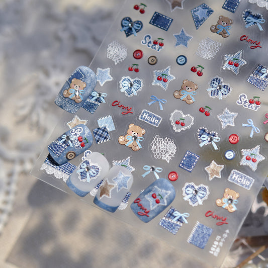 Hello Claws | Cherry Bear Jeans Nail Deco Sticker