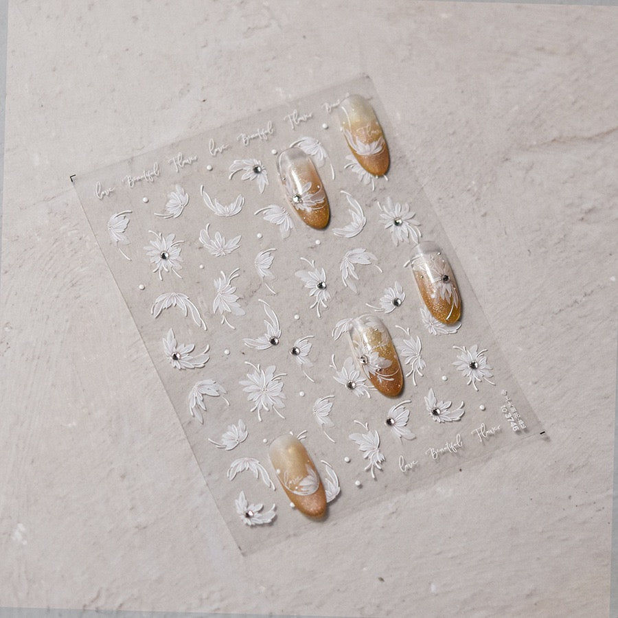 Hello Claws | Spring White Flower 5D Diamond Nail Deco Sticker