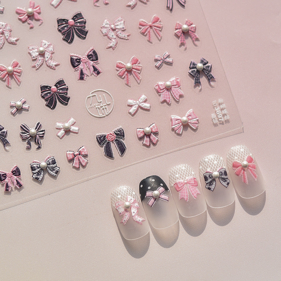 Hello Claws | Black Pink Bowknot Nail Deco Sticker