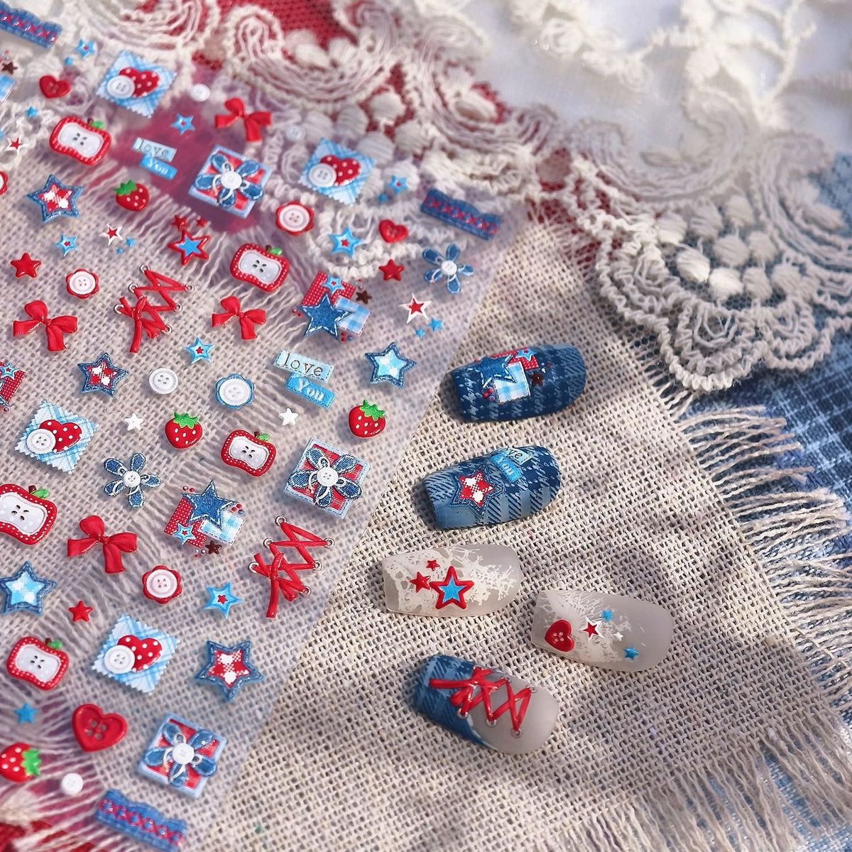 Hello Claws | Jeans And Apple Nail Deco Sticker