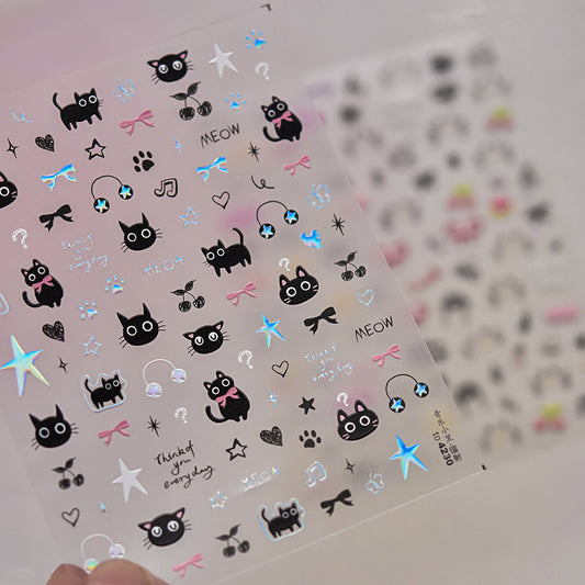 Hello Claws | Black Silver Kitty Nail Deco Sticker
