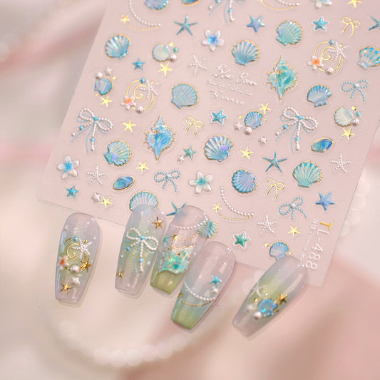 Hello Claws | Gold Blue Ocean Shell Nail Deco Sticker
