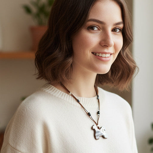Her Market | Blue Diamond Pattern Whimsical 8-Leg Pony Necklace