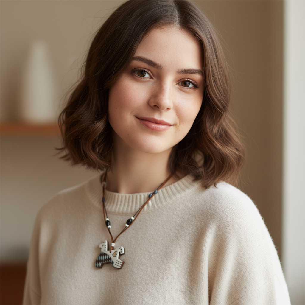 Her Market | Blue Diamond Pattern Whimsical 8-Leg Pony Necklace