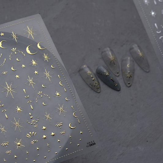 Hello Claws | Moon And Star Gold Silver Nail Deco Sticker
