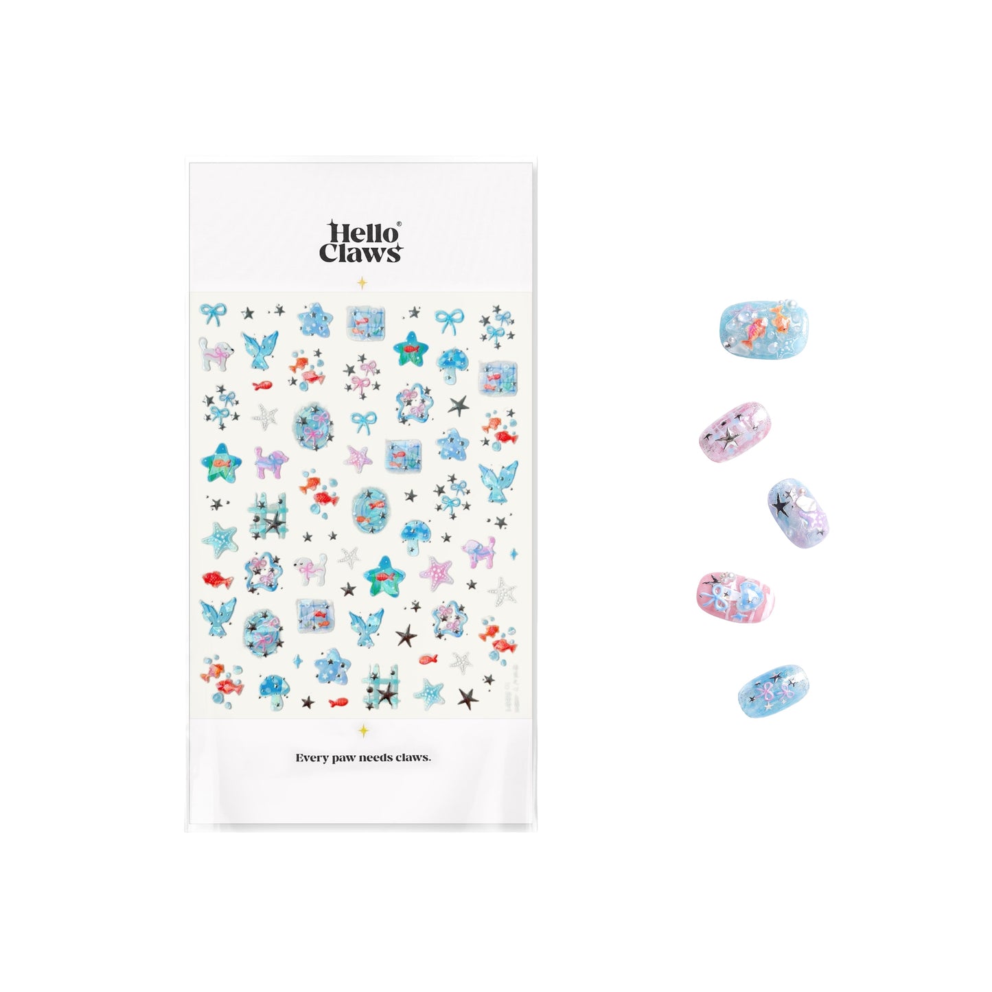 Hello Claws | Watercolour Ocean Fish Silver Nail Deco Sticker