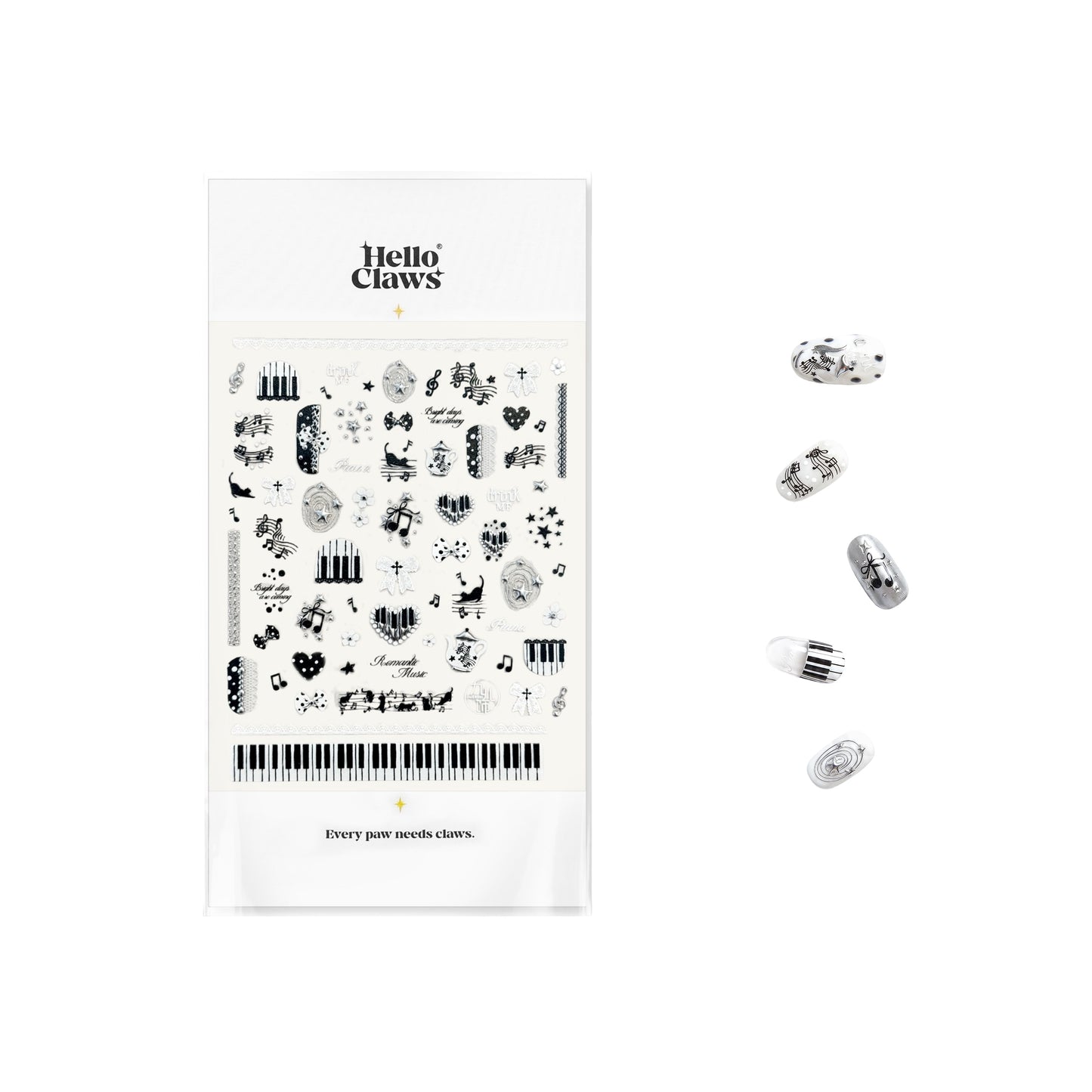 Hello Claws | Edgy-cute Style Black White Musical Note Nail Deco Sticker