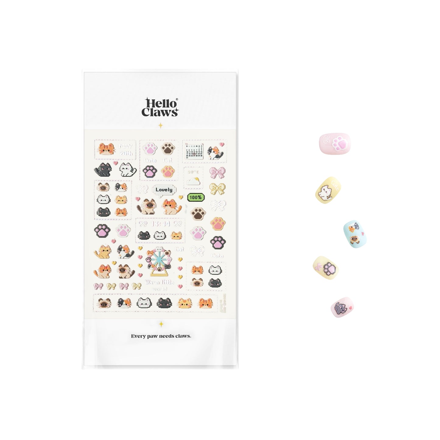 Hello Claws | Pixel-art Style Lovely Kitty Puppy Nail Deco Sticker