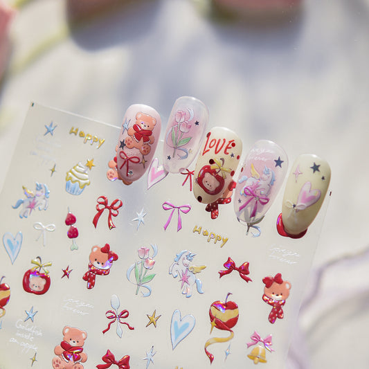 Hello Claws | Bear Apple Cake Nail Deco Sticker
