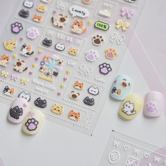 Hello Claws | Pixel-art Style Lovely Kitty Puppy Nail Deco Sticker