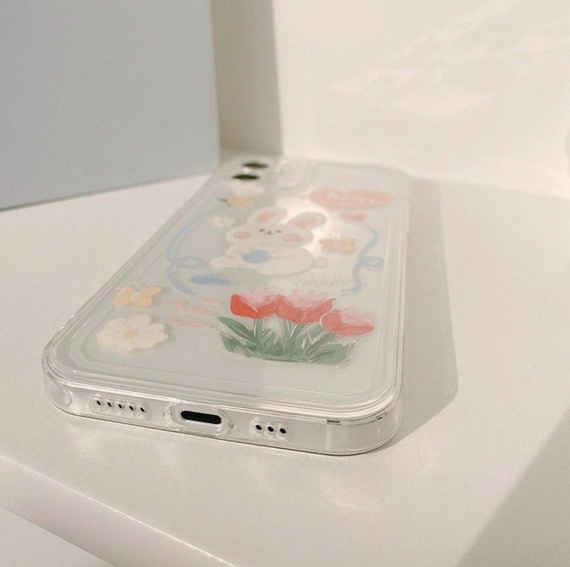 Lovely rabbit & spring tulip Phone Case