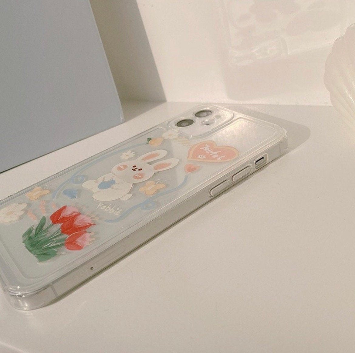 Lovely rabbit & spring tulip Phone Case