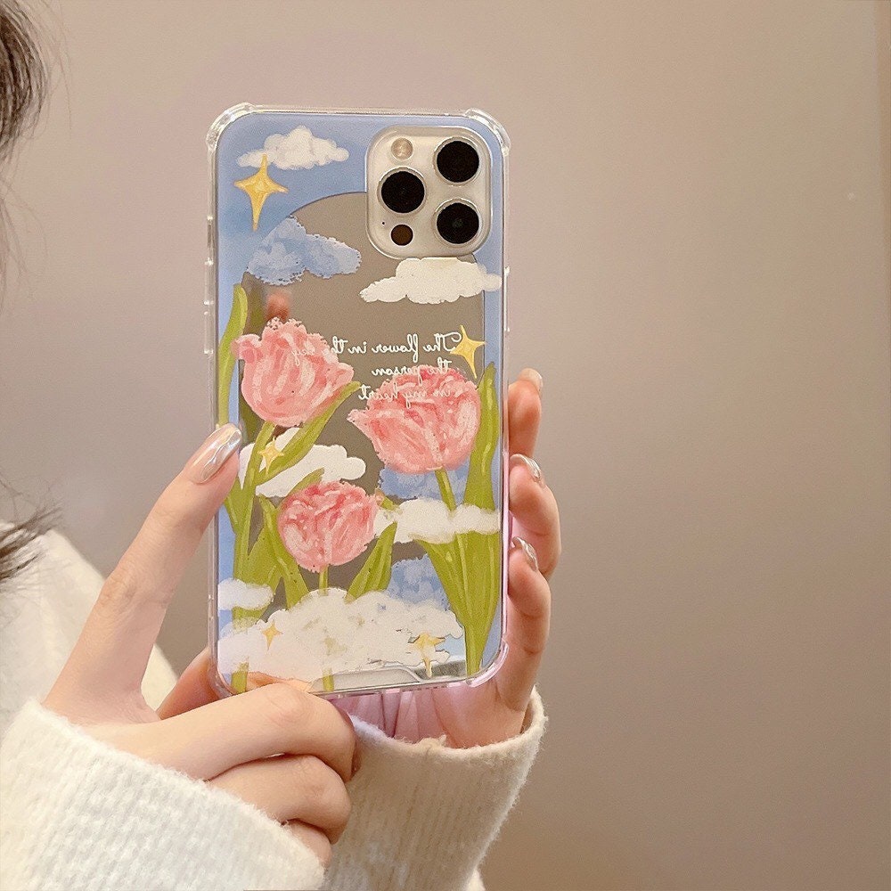 Pink tulips garden iPhone case