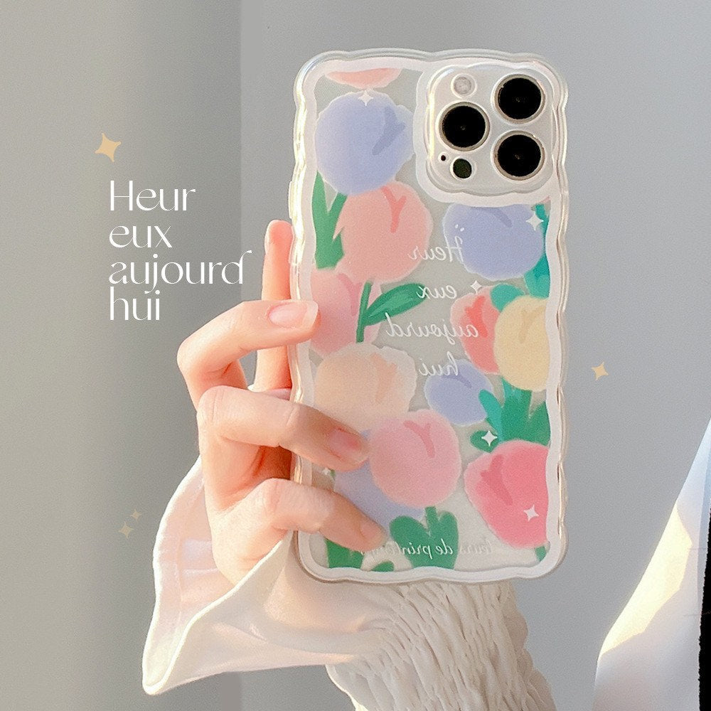 Pink tulips wreath iPhone case