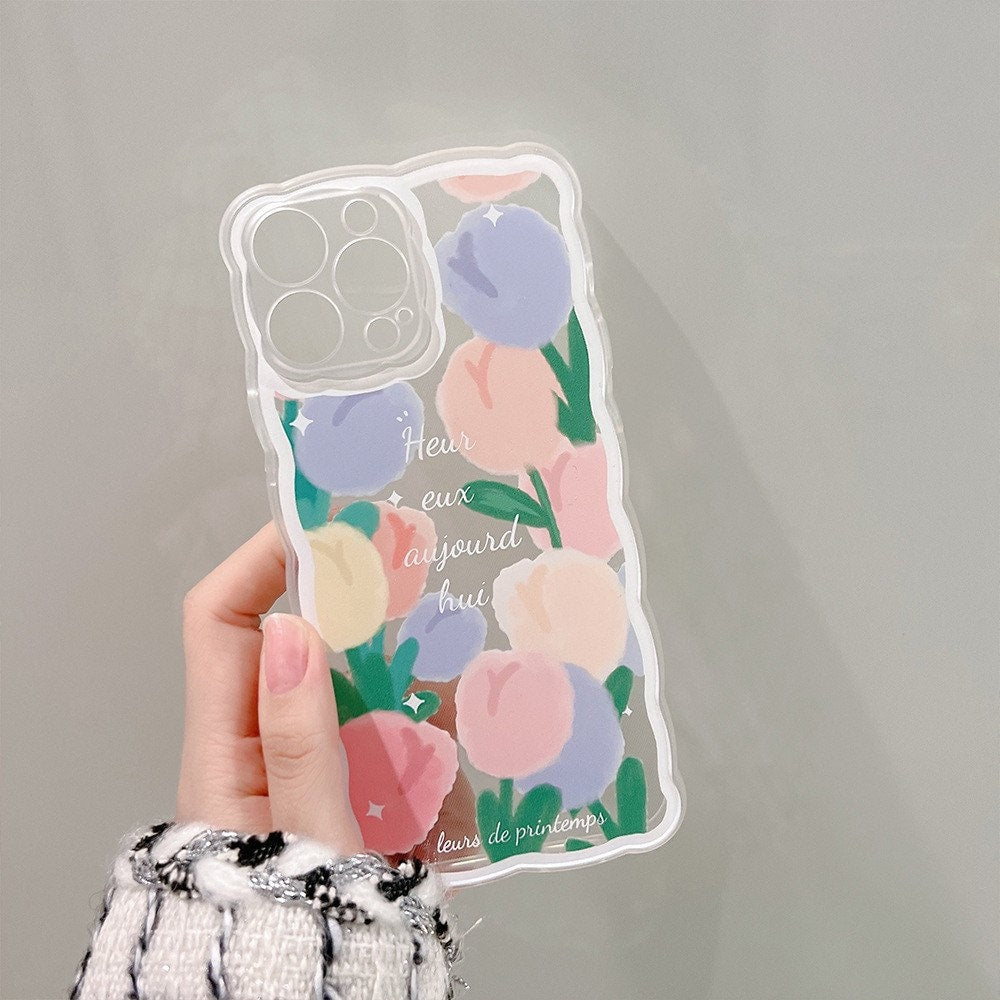Pink tulips wreath iPhone case