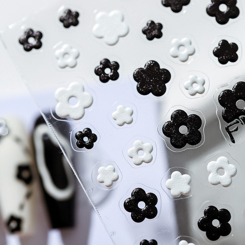 Hello Claws | Black White flower Nail Deco Sticker