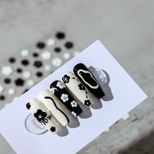 Hello Claws | Black White flower Nail Deco Sticker