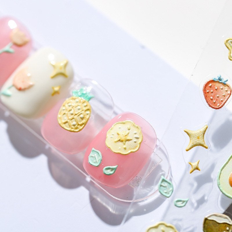 Hello Claws | Avocado Pineapple Embossed Pattern Design Nail Deco Sticker