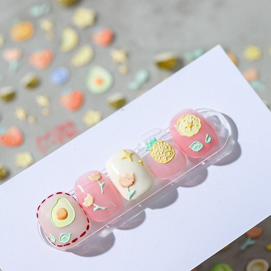 Hello Claws | Avocado Pineapple Embossed Pattern Design Nail Deco Sticker