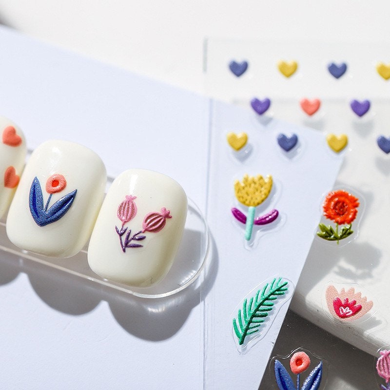 Hello Claws | Colourful Tulip Flower Embossed Pattern Design Nail Deco Sticker