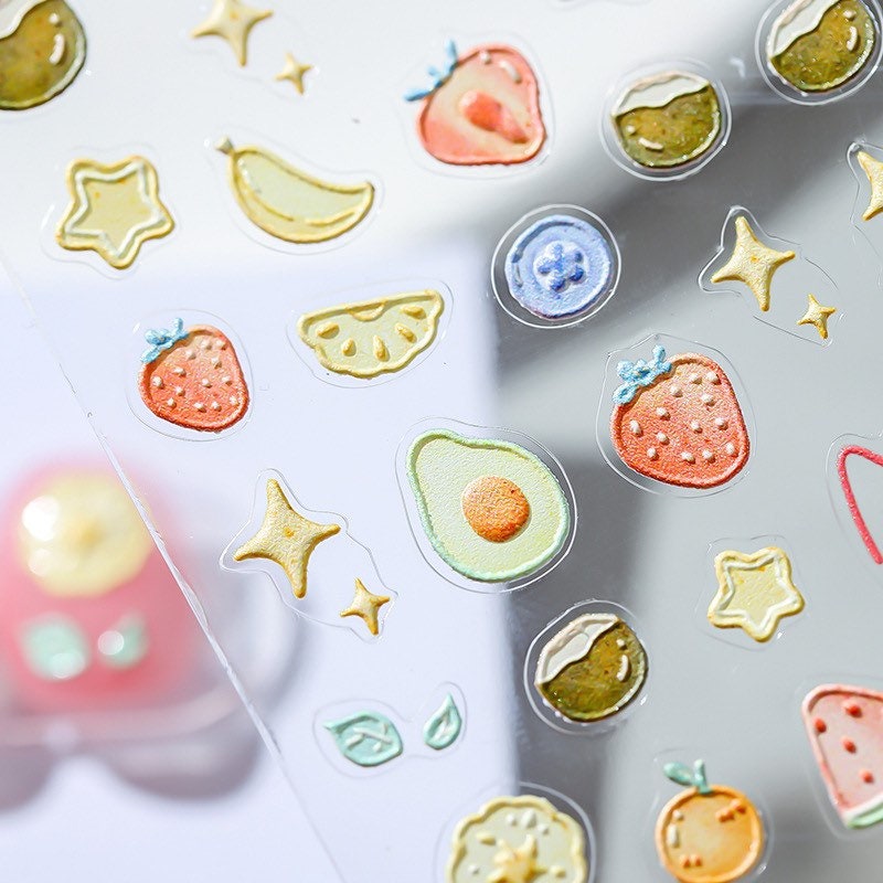 Hello Claws | Avocado Pineapple Embossed Pattern Design Nail Deco Sticker