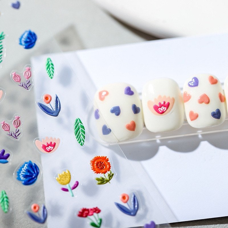 Hello Claws | Colourful Tulip Flower Embossed Pattern Design Nail Deco Sticker