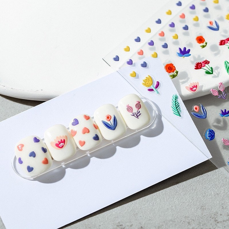 Hello Claws | Colourful Tulip Flower Embossed Pattern Design Nail Deco Sticker