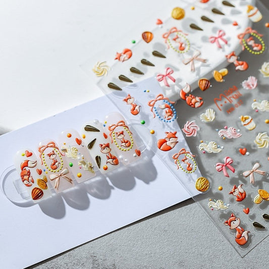Hello Claws | Fox Oak Embossed Pattern Design Nail Deco Sticker
