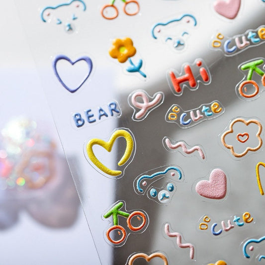 Hello Claws | Flower Bear Embossed Pattern Design Nail Deco Sticker