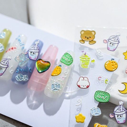 Hello Claws | Milk Tea Bunny and Bear Nail Deco Sticker