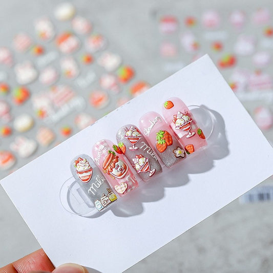Hello Claws | Strawberry Cake Bunny Embossed Pattern Design Nail Deco Sticker
