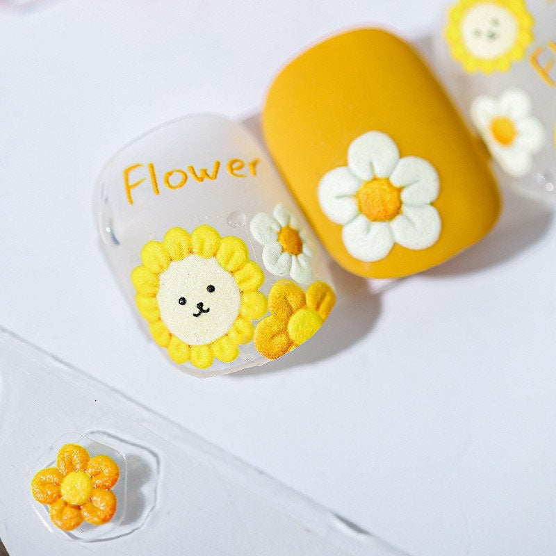 White Daisy Blossom Embossed Flower Pattern Design Nail Deco Sticker