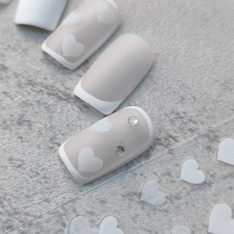 Hello Claws | White Heart Embossed Pattern Design Nail Deco Sticker