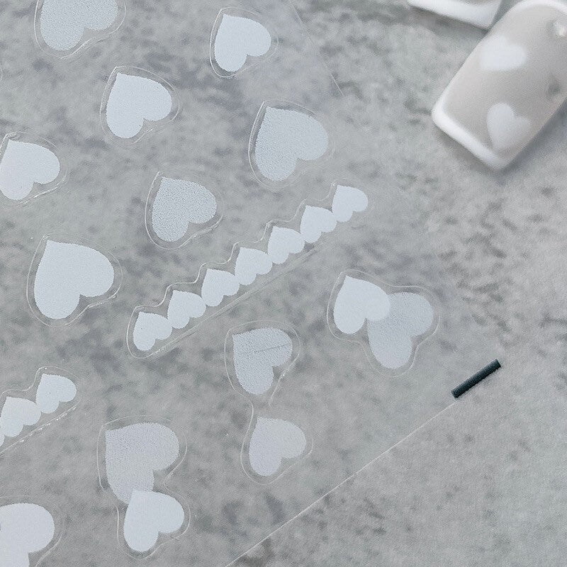 Hello Claws | White Heart Embossed Pattern Design Nail Deco Sticker