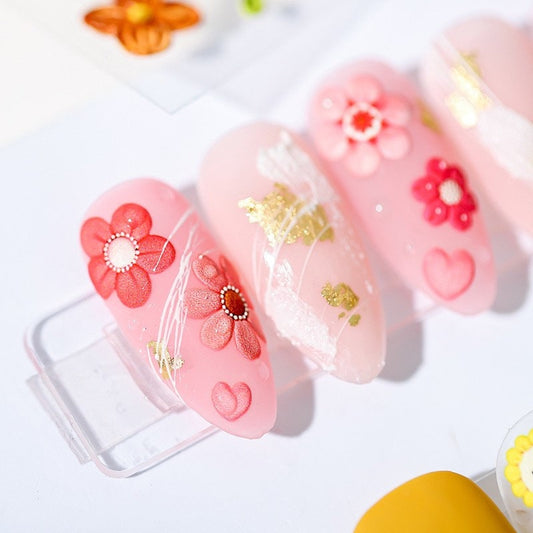 White Daisy Blossom Embossed Flower Pattern Design Nail Deco Sticker