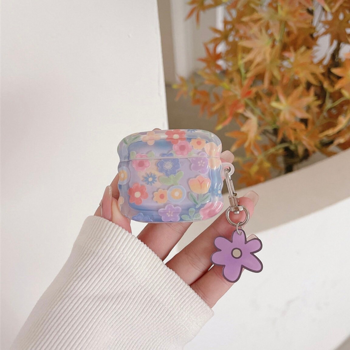 Flower Oil Painting Clear Airpods case | Korean AirPods Case