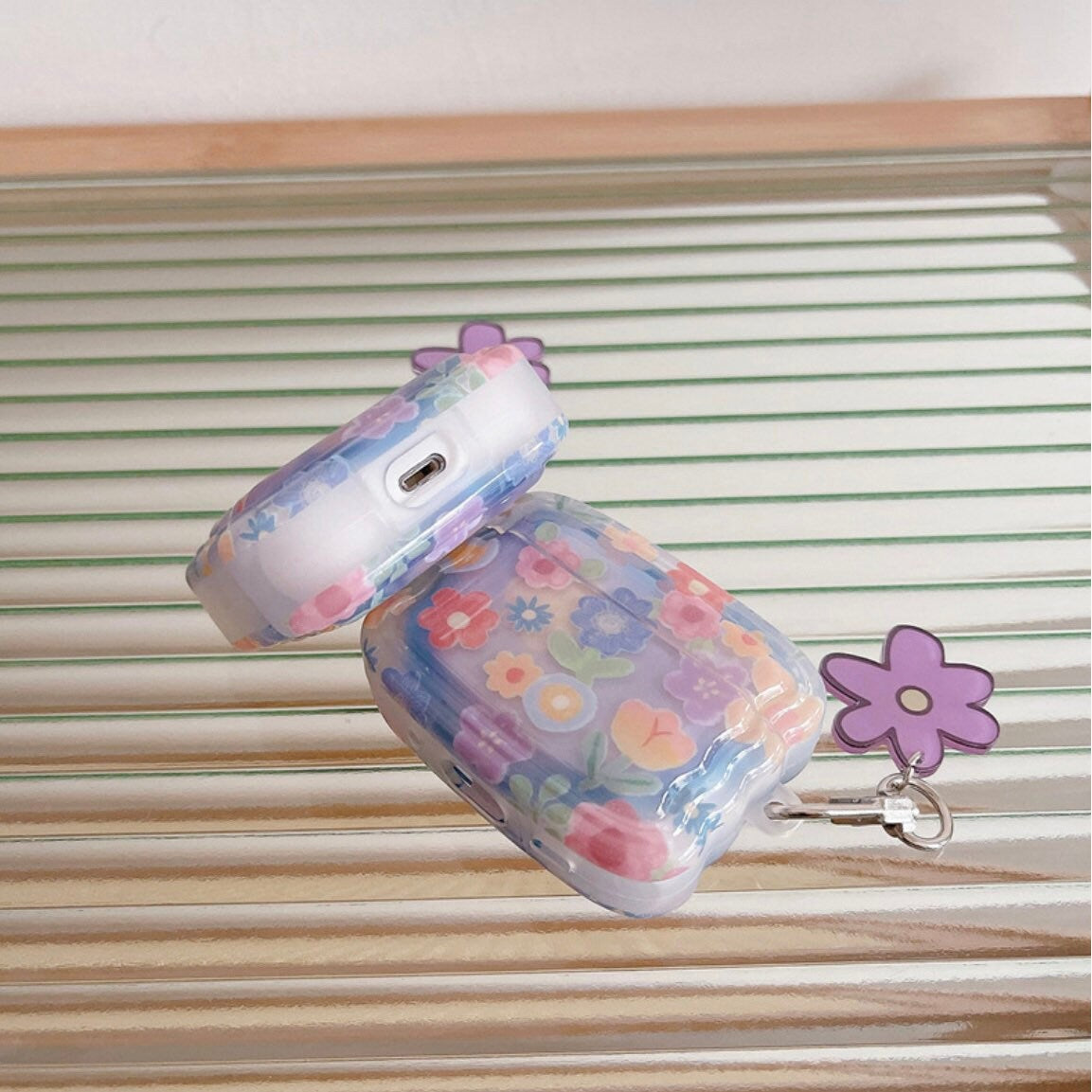 Flower Oil Painting Clear Airpods case | Korean AirPods Case