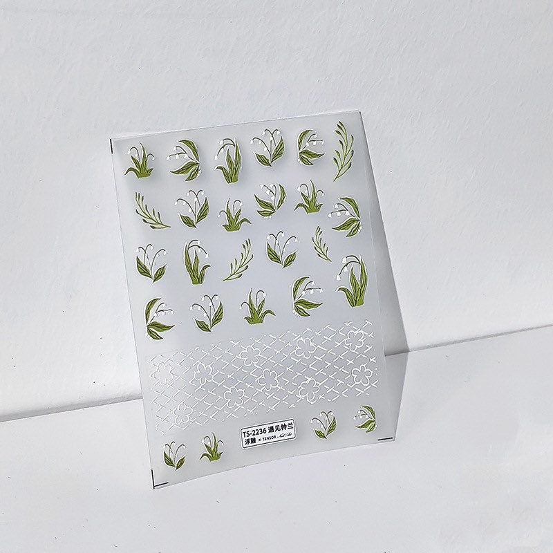 Hello Claws | Lily of the Valley Embossed Pattern Design Nail Deco Sticker