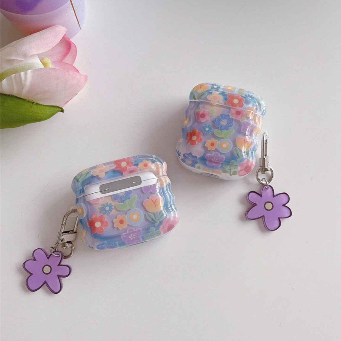 Flower Oil Painting Clear Airpods case | Korean AirPods Case