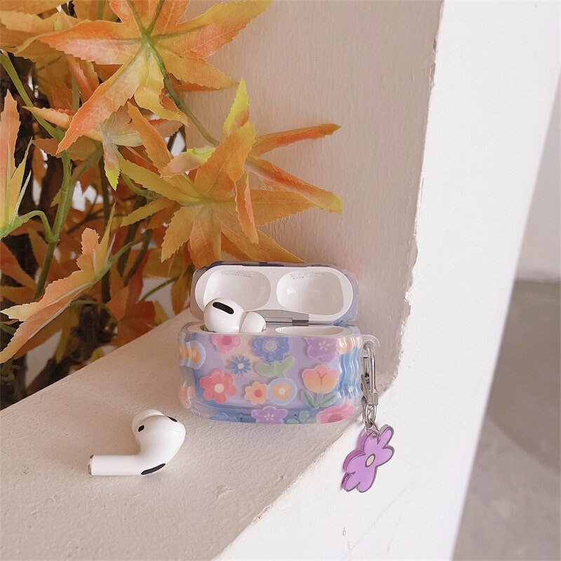 Flower Oil Painting Clear Airpods case | Korean AirPods Case