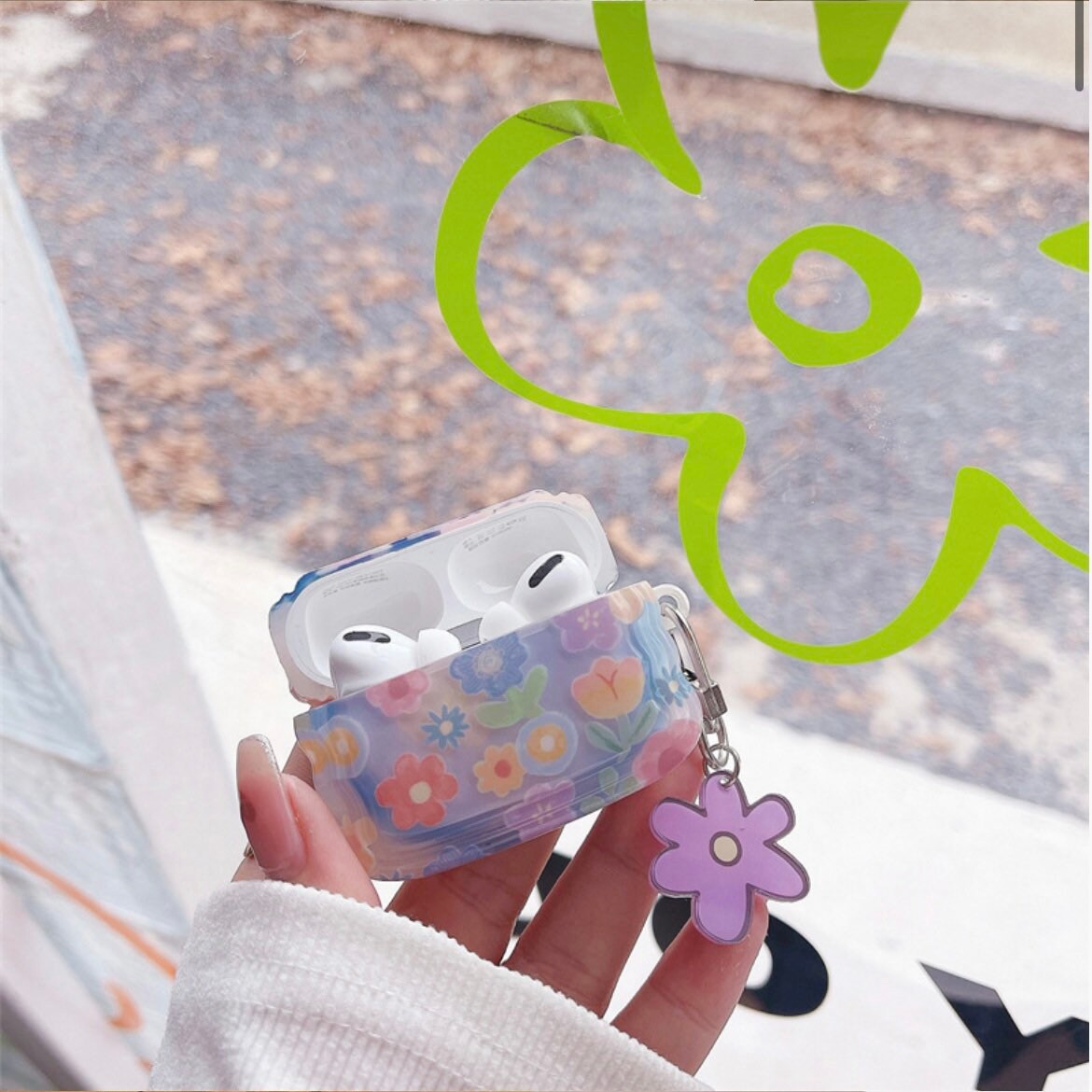 Flower Oil Painting Clear Airpods case | Korean AirPods Case