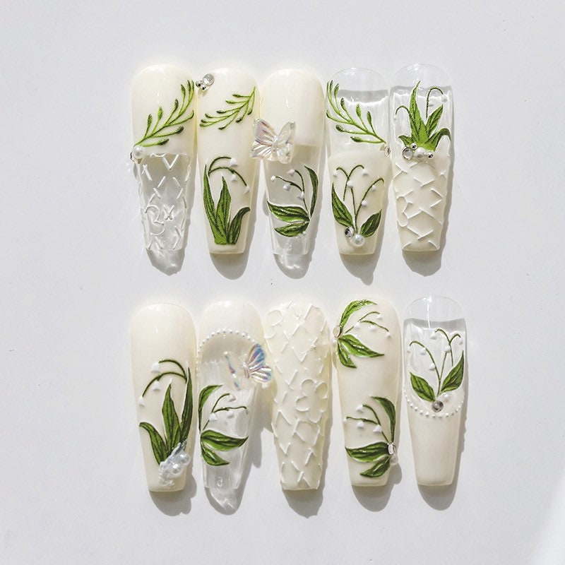 Hello Claws | Lily of the Valley Embossed Pattern Design Nail Deco Sticker