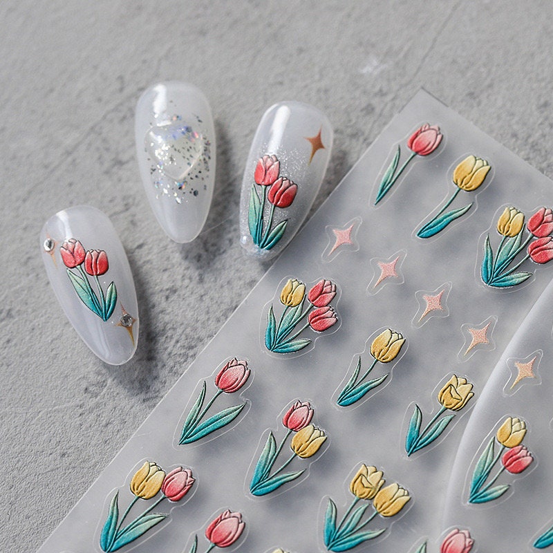 Hello Claws | Spring Tulip Flower Star 5D Embossed Pattern Design Nail Deco Sticker