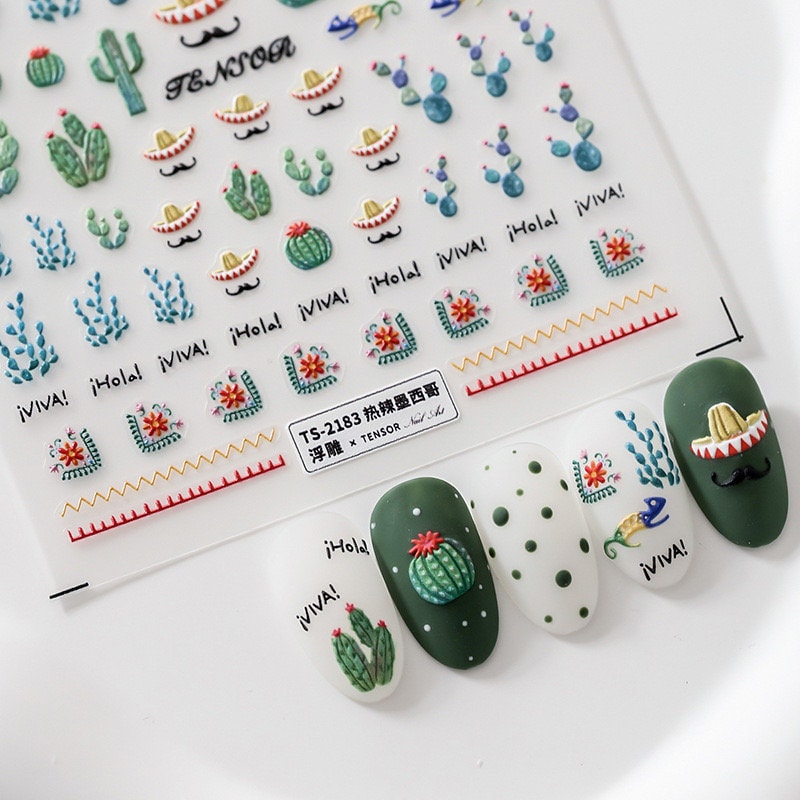 Hello Claws | Succulent Plants Embossed Pattern Design Nail Deco Sticker