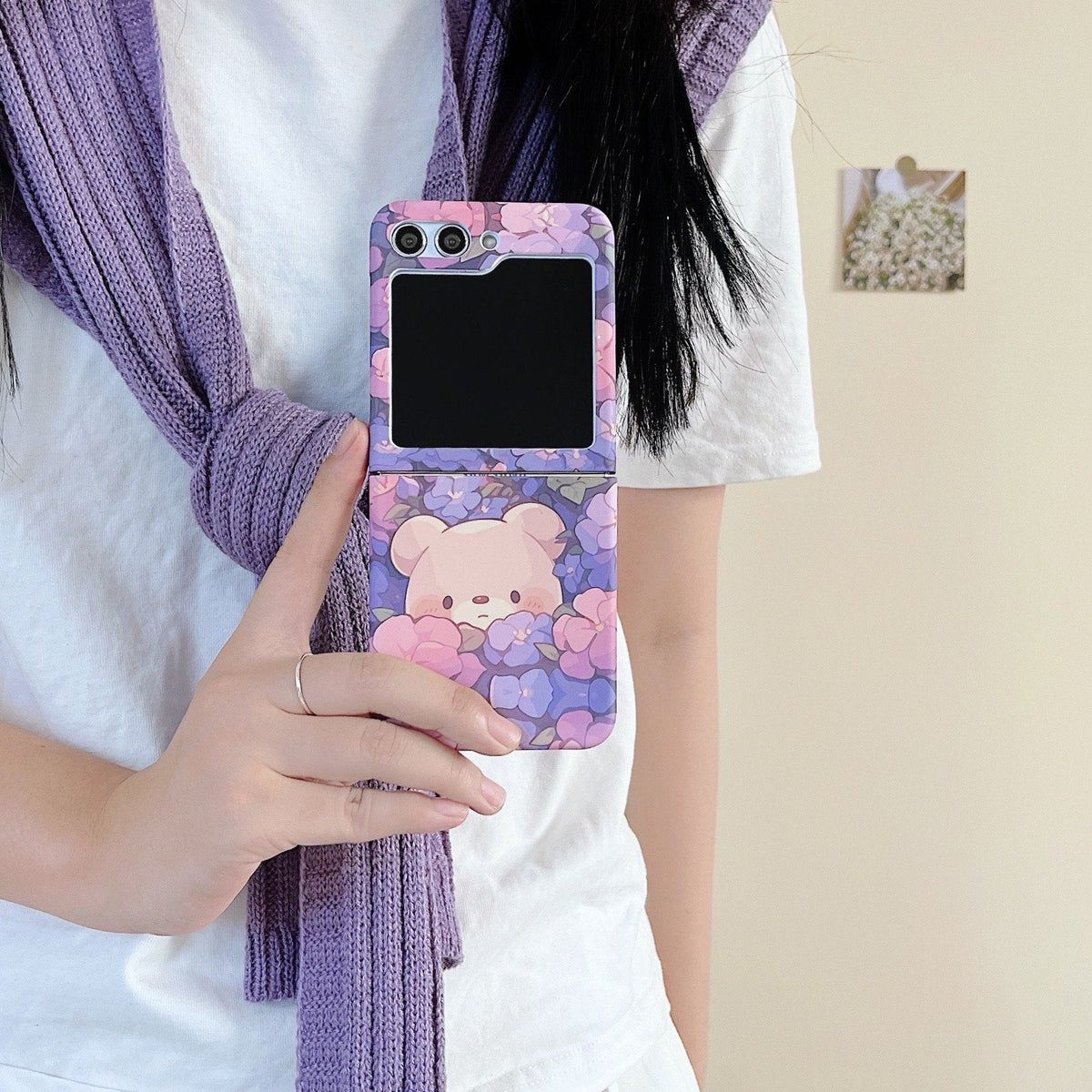 Floral Teddy Bear Z Flip Case