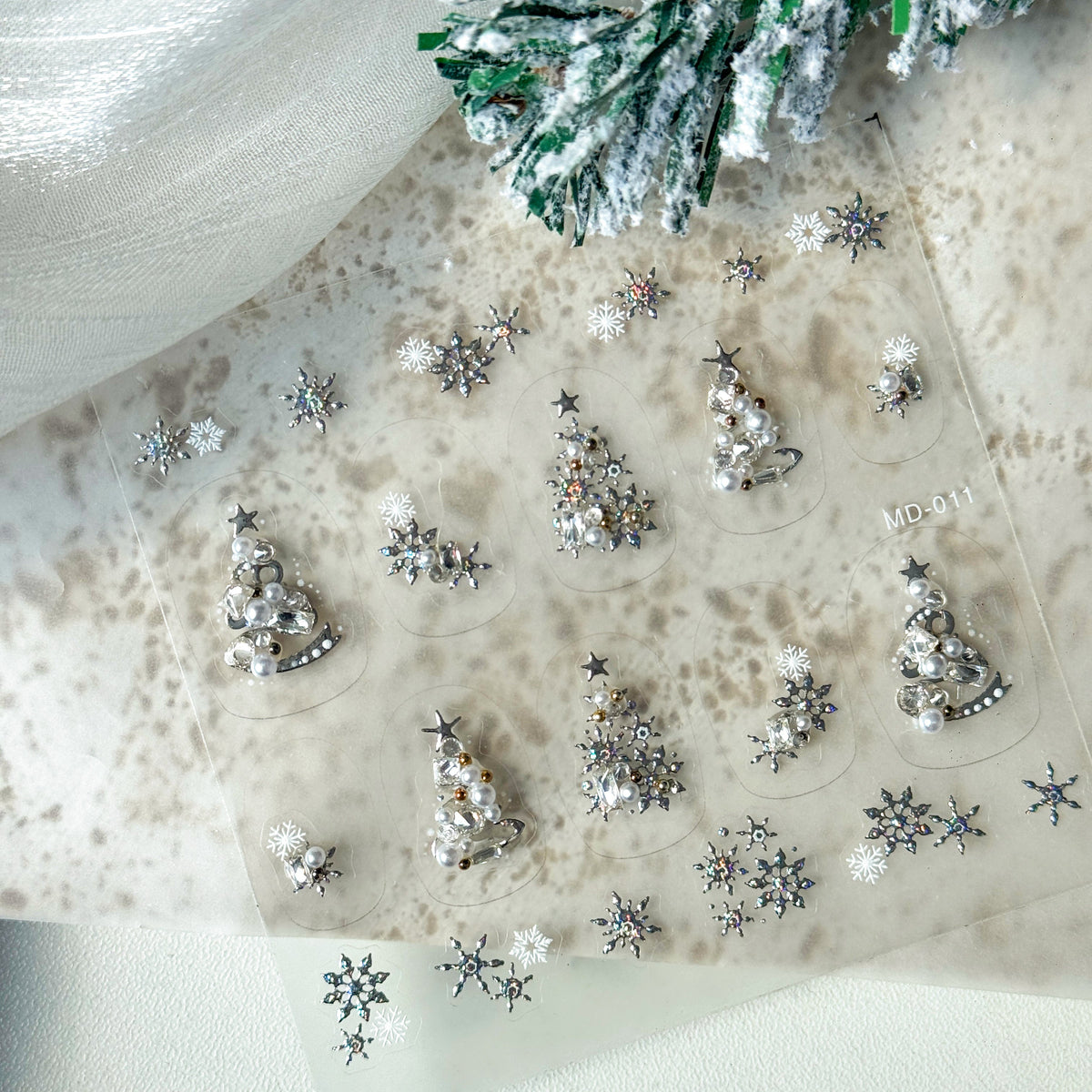 Hello Claws | Silver Christmas Tree Nail Deco Sticker 