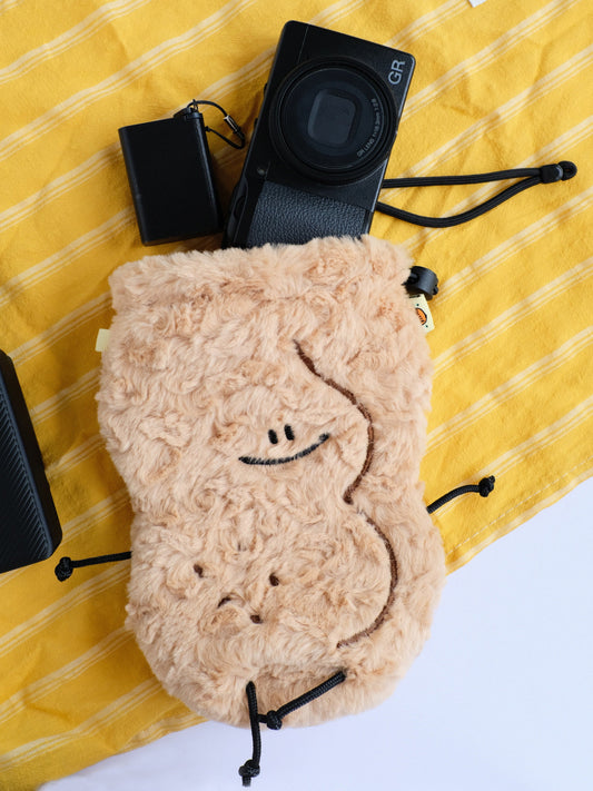 Fickle Plan |  Peanut Curly Fleece Plush Pouch & Drawstring Bag 