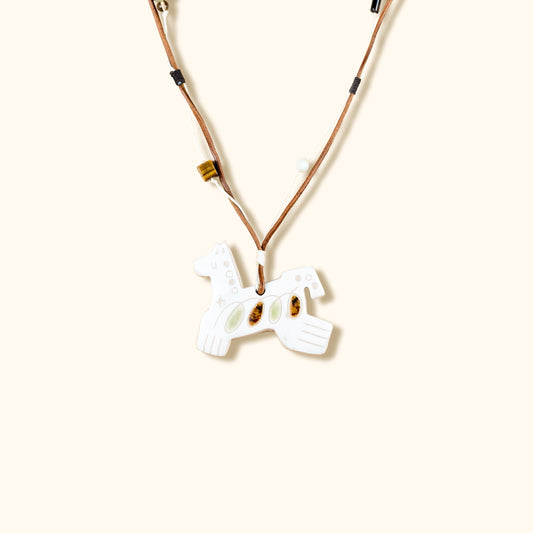 Her Market | White Infinity Pattern Whimsical 8-Leg Pony Necklace